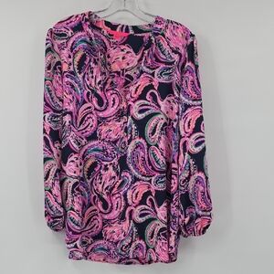 Lilly Pulitzer Vibrant Paisley Blouse Pink Blouse Size XL.